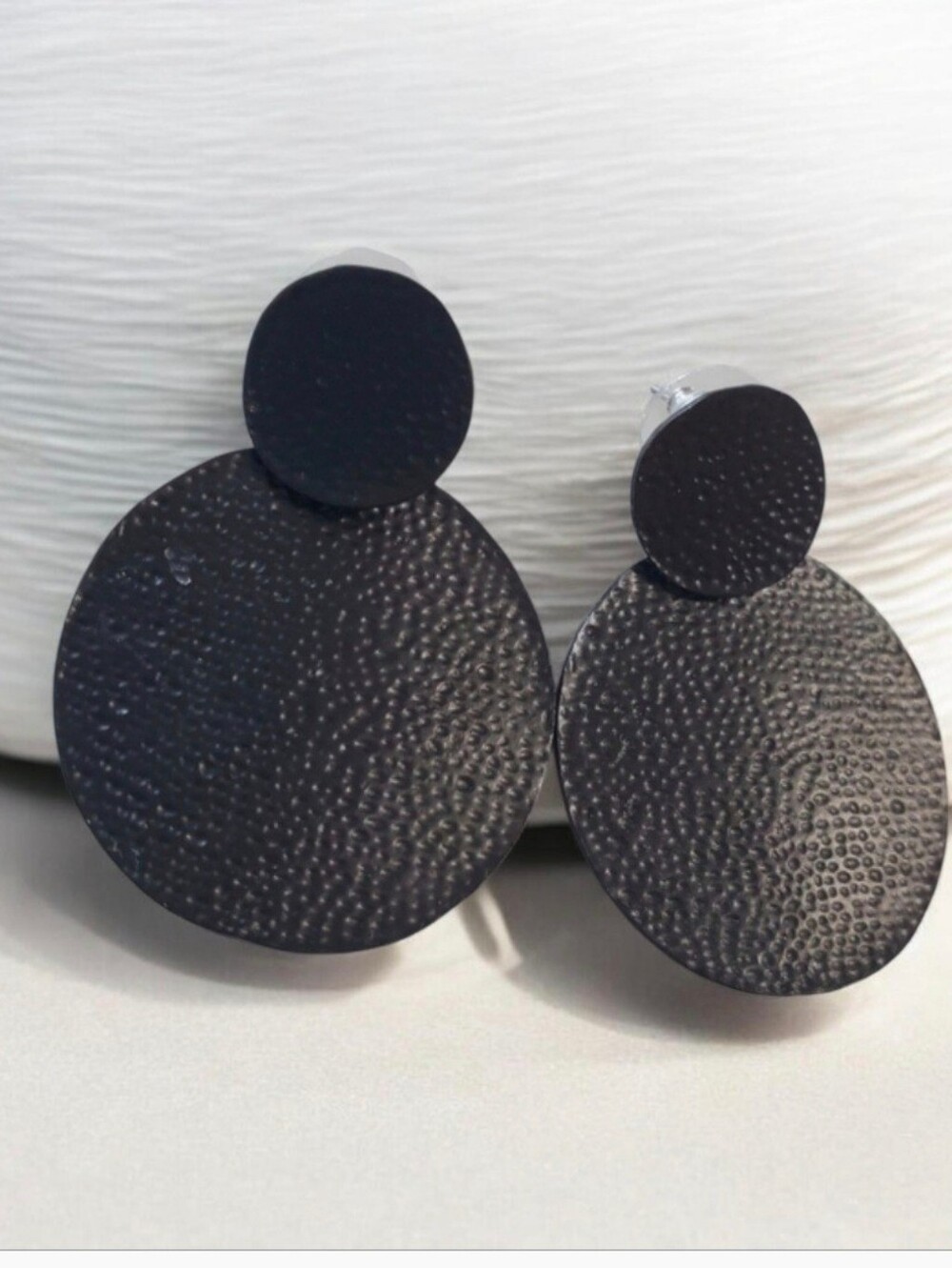Black Textured Circle Earrings